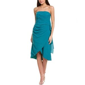 RENE RUIZ Draped Cocktail‎ Strapless Dress In Green